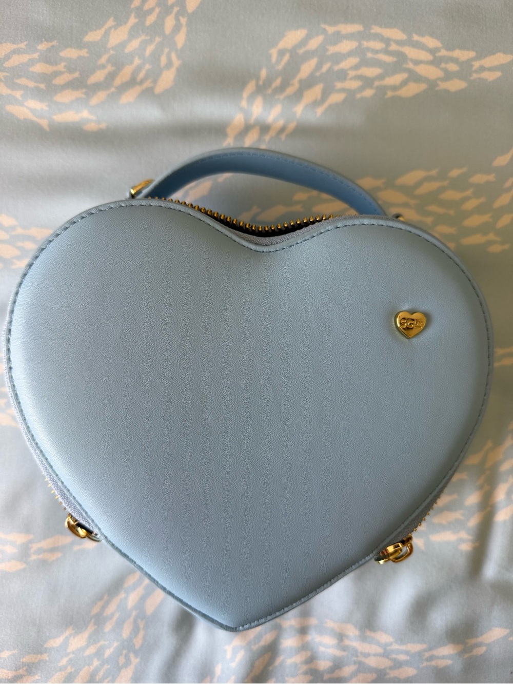 Stoney Clover Lane Light Blue Heart Crossbody Bag with Gold Accent